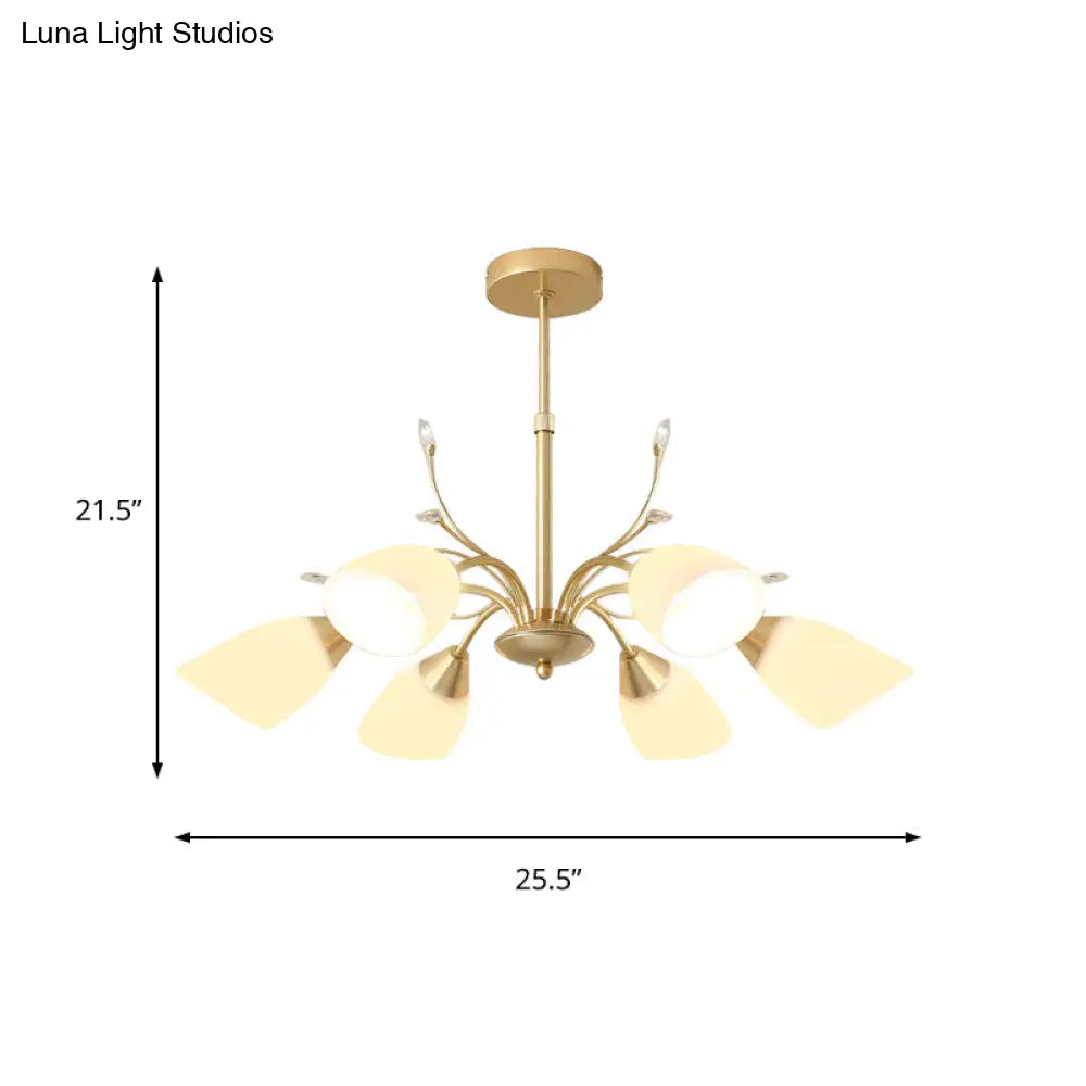 DecorBites™ Modern 3/6 Bulbs Gold Hanging Chandelier with White Glass Shade