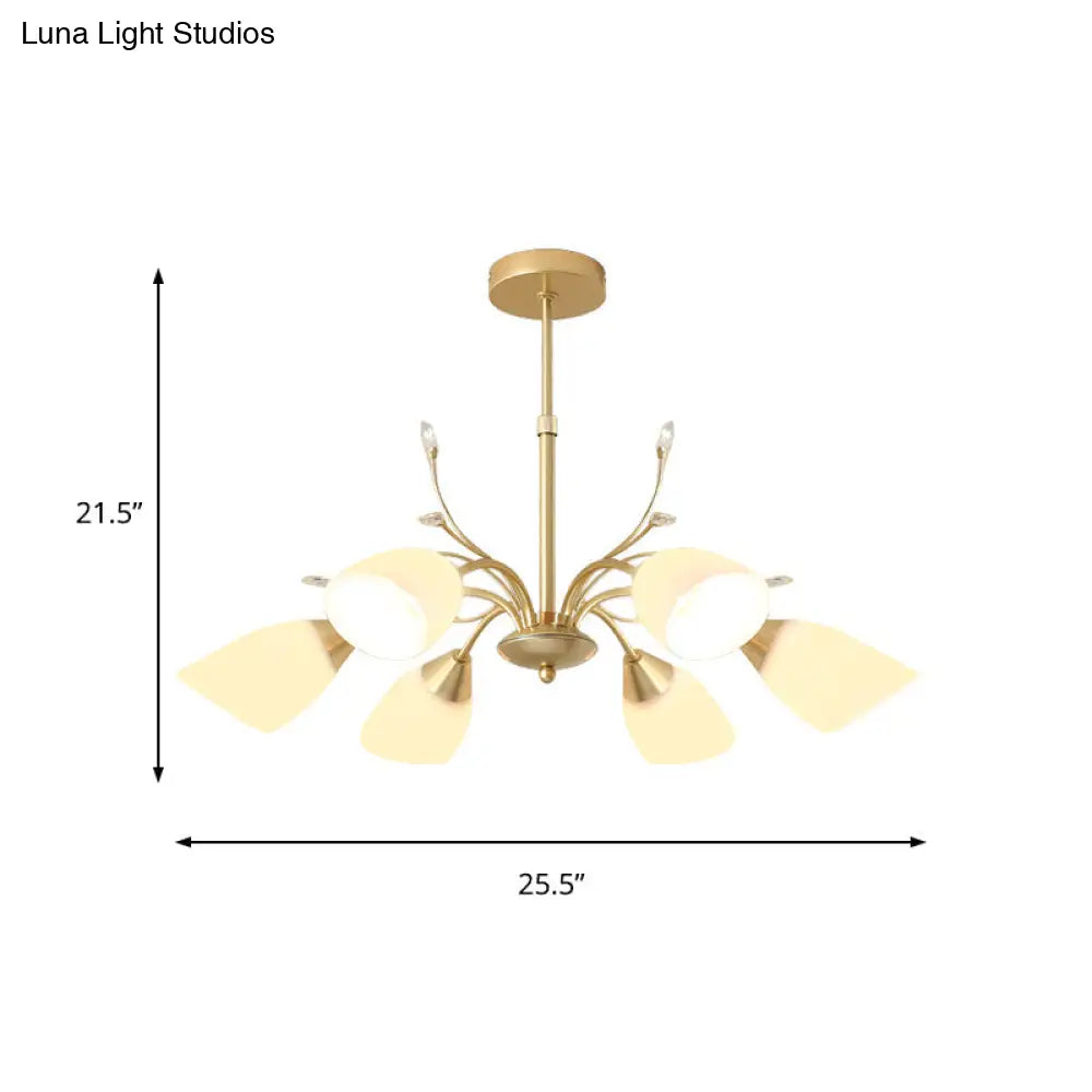 DecorBites™ Modern 3/6 Bulbs Gold Hanging Chandelier with White Glass Shade