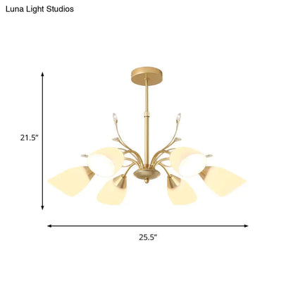 DecorBites™ Modern 3/6 Bulbs Gold Hanging Chandelier with White Glass Shade