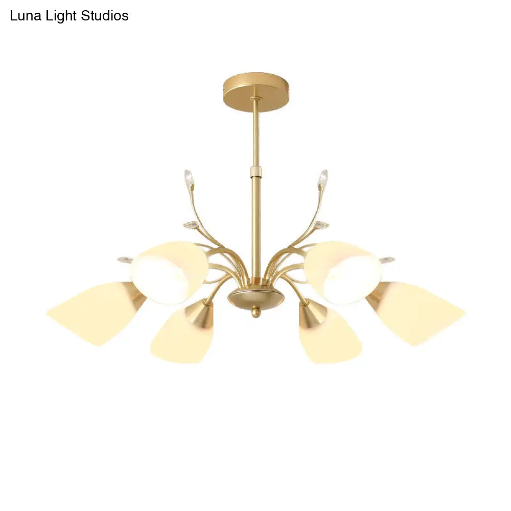 DecorBites™ Modern 3/6 Bulbs Gold Hanging Chandelier with White Glass Shade