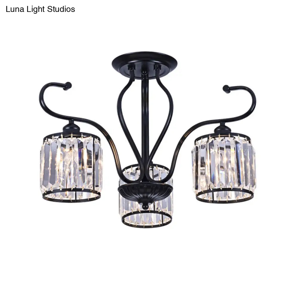 DecorBites™ DecorBites™ Modern 3/6-Light Cylindrical Crystal Semi Mount Ceiling Light - Black, for Living Room