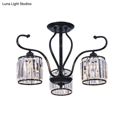 DecorBites™ DecorBites™ Modern 3/6-Light Cylindrical Crystal Semi Mount Ceiling Light - Black, for Living Room