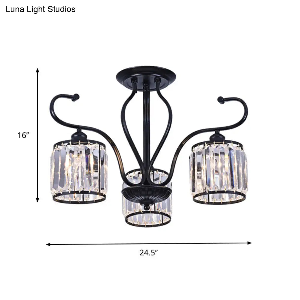 DecorBites™ DecorBites™ Modern 3/6-Light Cylindrical Crystal Semi Mount Ceiling Light - Black, for Living Room