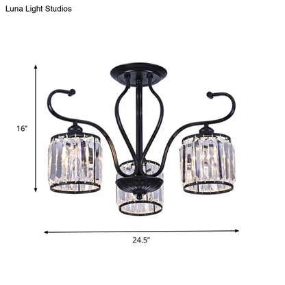 DecorBites™ DecorBites™ Modern 3/6-Light Cylindrical Crystal Semi Mount Ceiling Light - Black, for Living Room