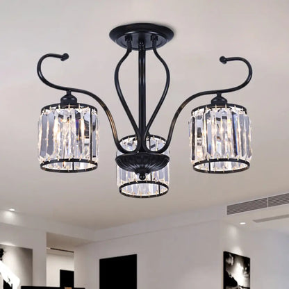 DecorBites™ DecorBites™ Modern 3/6-Light Cylindrical Crystal Semi Mount Ceiling Light - Black, for Living Room
