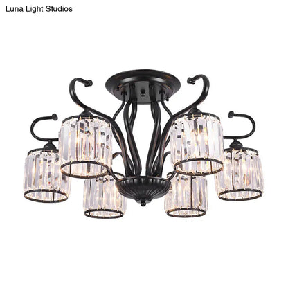 DecorBites™ DecorBites™ Modern 3/6-Light Cylindrical Crystal Semi Mount Ceiling Light - Black, for Living Room