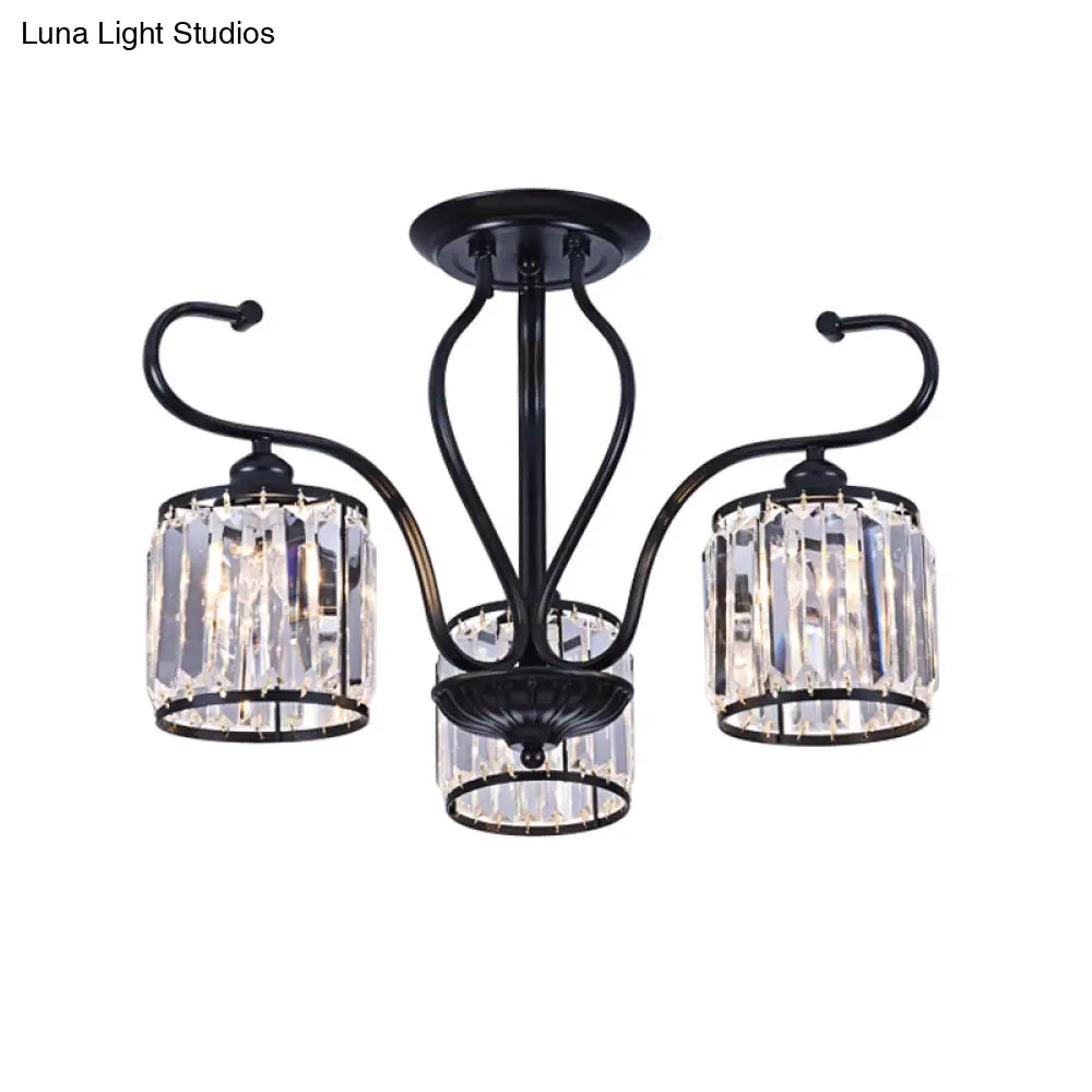 DecorBites™ DecorBites™ Modern 3/6-Light Cylindrical Crystal Semi Mount Ceiling Light - Black, for Living Room