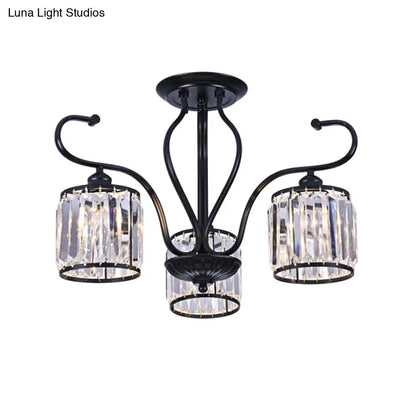 DecorBites™ DecorBites™ Modern 3/6-Light Cylindrical Crystal Semi Mount Ceiling Light - Black, for Living Room