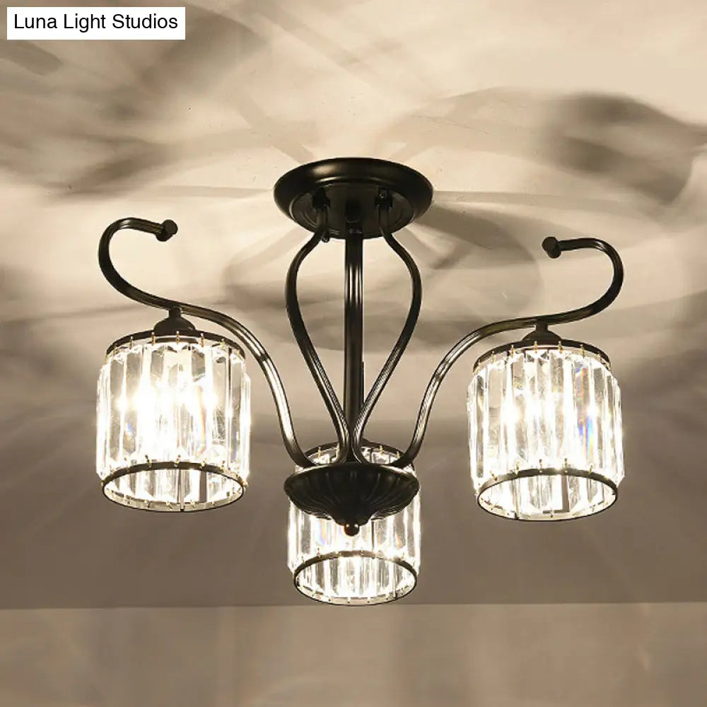 DecorBites™ DecorBites™ Modern 3/6-Light Cylindrical Crystal Semi Mount Ceiling Light - Black, for Living Room