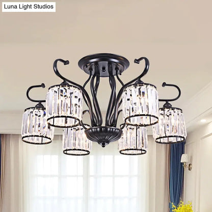 DecorBites™ DecorBites™ Modern 3/6-Light Cylindrical Crystal Semi Mount Ceiling Light - Black, for Living Room