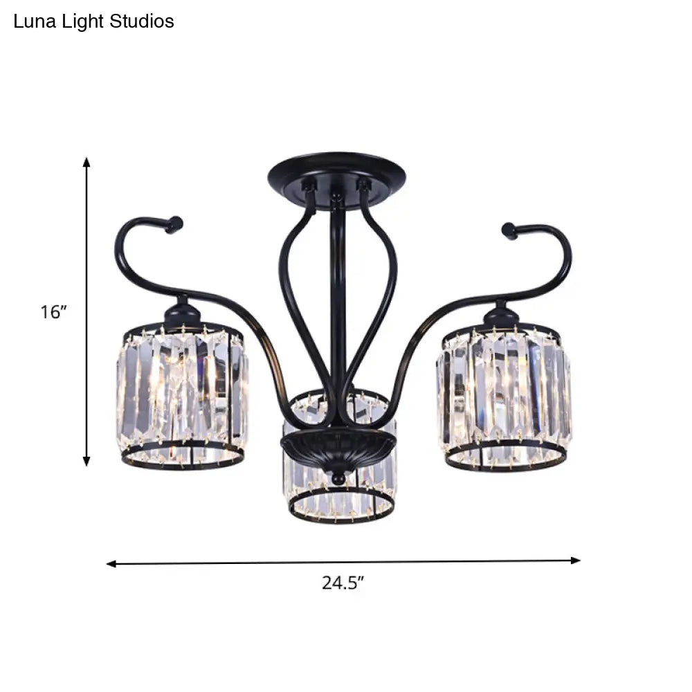 DecorBites™ DecorBites™ Modern 3/6-Light Cylindrical Crystal Semi Mount Ceiling Light - Black, for Living Room