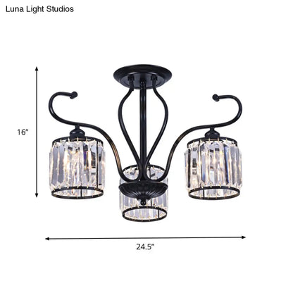 DecorBites™ DecorBites™ Modern 3/6-Light Cylindrical Crystal Semi Mount Ceiling Light - Black, for Living Room
