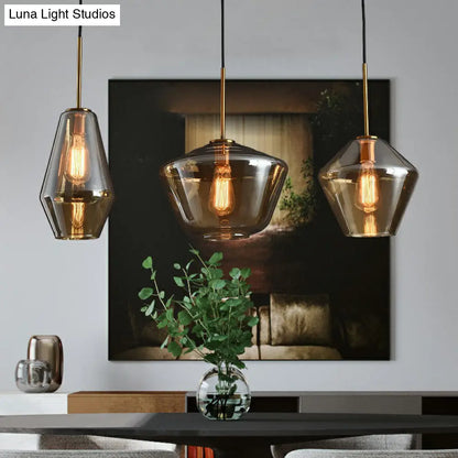 Modern 3-Bulb Brass Geometric Pendant Light with Glass Shade