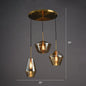 Modern 3-Bulb Brass Geometric Pendant Light with Glass Shade