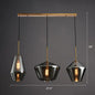 Modern 3-Bulb Brass Geometric Pendant Light with Glass Shade