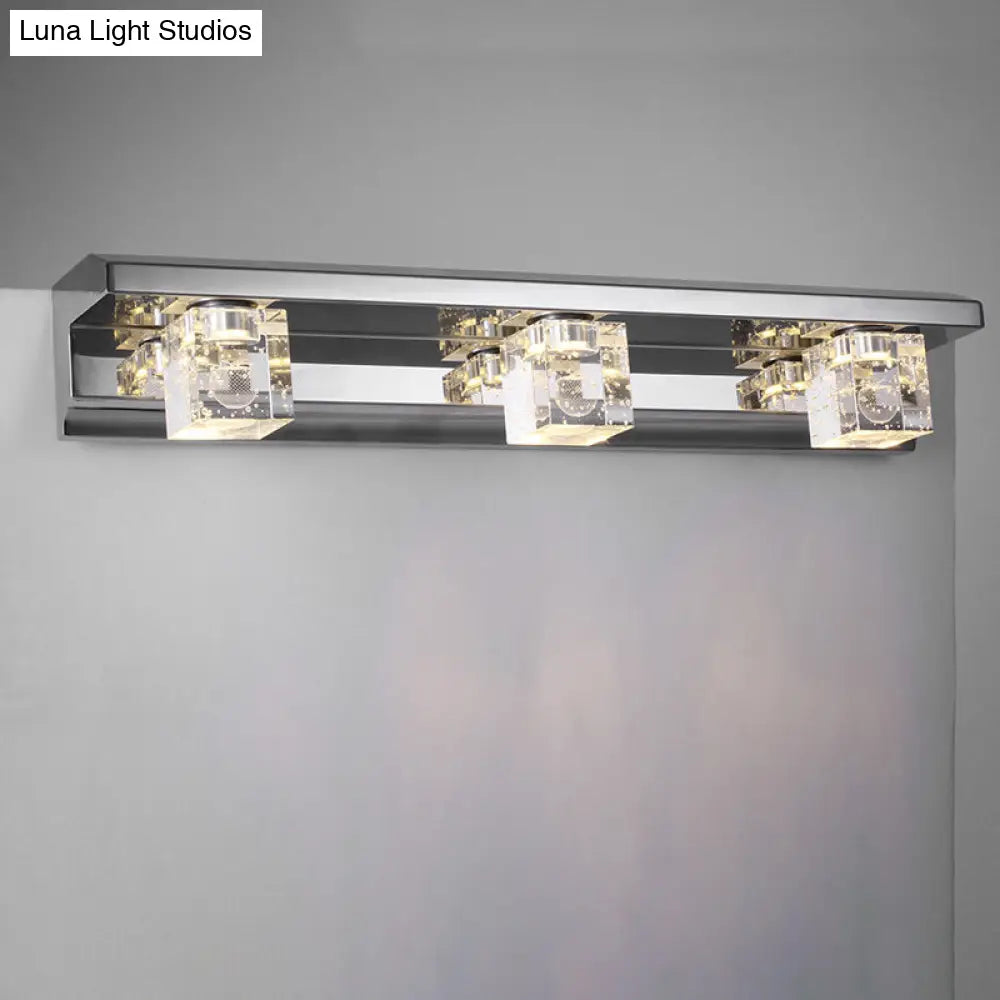 DecorBites™ DecorBites™ Modern 3-Head Clear Crystal Wall Sconce - Silver Finish Vanity Light Fixture, 12.5"/18" Width, Warm/White Light