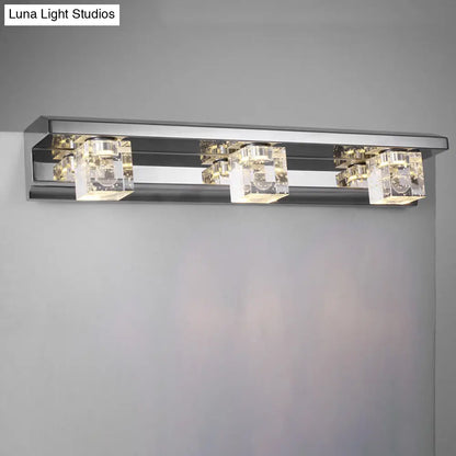 DecorBites™ DecorBites™ Modern 3-Head Clear Crystal Wall Sconce - Silver Finish Vanity Light Fixture, 12.5"/18" Width, Warm/White Light