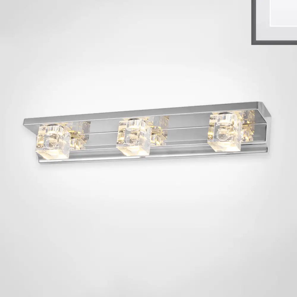 DecorBites™ DecorBites™ Modern 3-Head Clear Crystal Wall Sconce - Silver Finish Vanity Light Fixture, 12.5"/18" Width, Warm/White Light