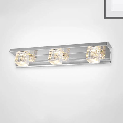 DecorBites™ DecorBites™ Modern 3-Head Clear Crystal Wall Sconce - Silver Finish Vanity Light Fixture, 12.5"/18" Width, Warm/White Light