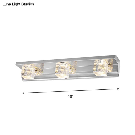 DecorBites™ DecorBites™ Modern 3-Head Clear Crystal Wall Sconce - Silver Finish Vanity Light Fixture, 12.5"/18" Width, Warm/White Light