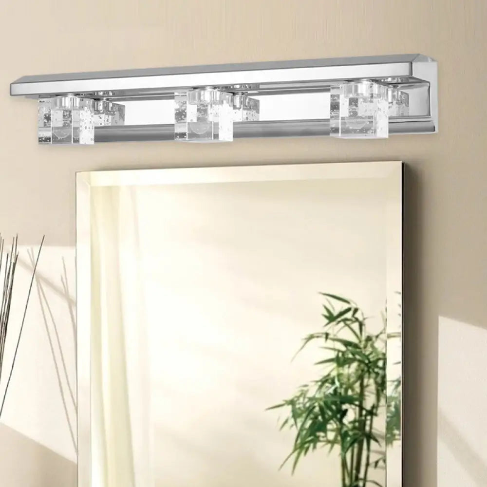 DecorBites™ DecorBites™ Modern 3-Head Clear Crystal Wall Sconce - Silver Finish Vanity Light Fixture, 12.5"/18" Width, Warm/White Light