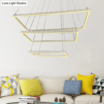 Lámpara de techo colgante rectangular blanca moderna de 3 luces con múltiples opciones de iluminación