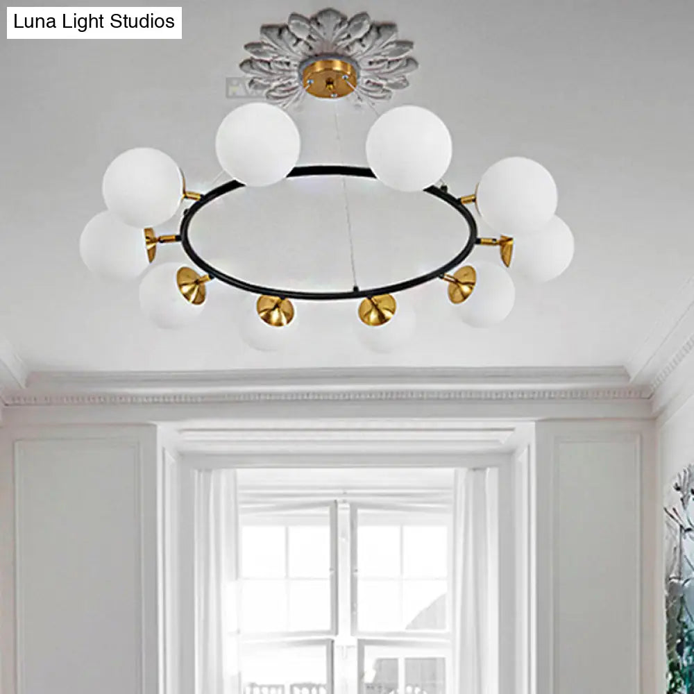 Lámpara de araña moderna de cristal blanco leche de 99 cm de ancho con 10 luces - Techo negro