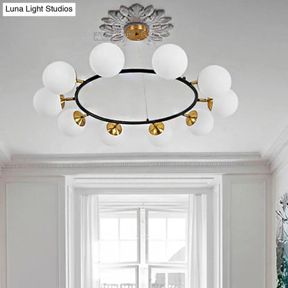 Lámpara de araña moderna de cristal blanco leche de 99 cm de ancho con 10 luces - Techo negro