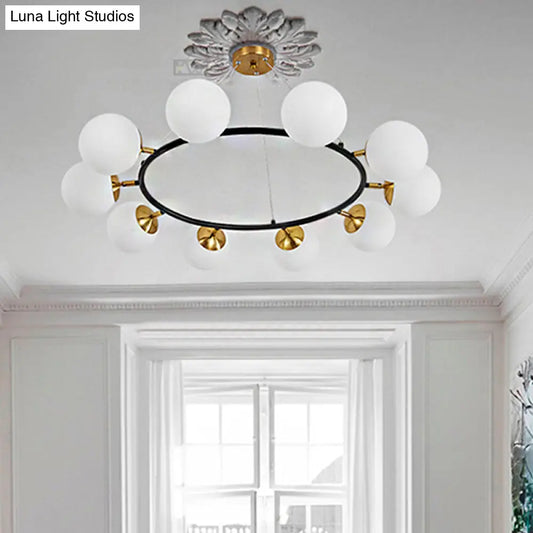 Lámpara de araña moderna de cristal blanco leche de 99 cm de ancho con 10 luces - Techo negro