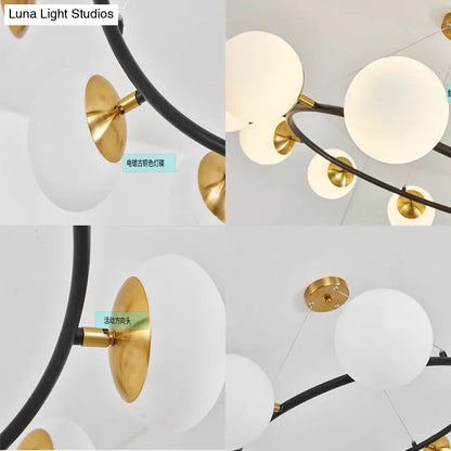 Lámpara de araña moderna de cristal blanco leche de 99 cm de ancho con 10 luces - Techo negro