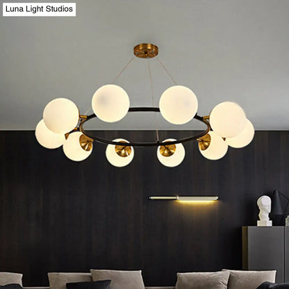 Lámpara de araña moderna de cristal blanco leche de 99 cm de ancho con 10 luces - Techo negro