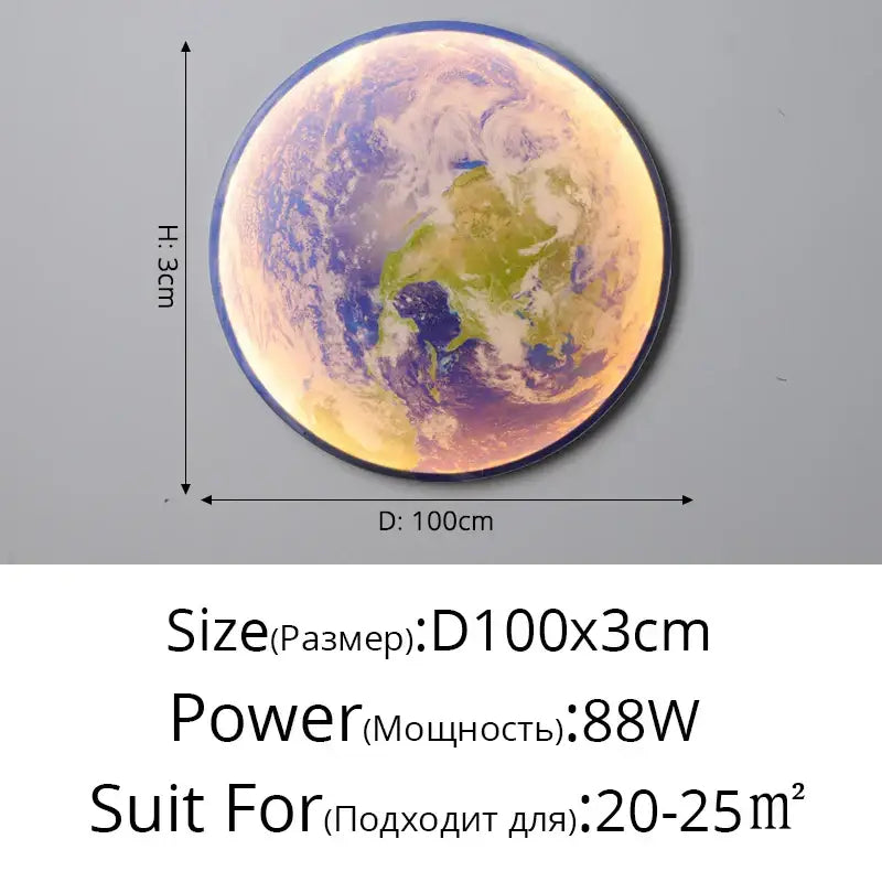 Modern 3d moon earth led wall lamp with circular glowing earth in blue green and purple for bedroom decorbites creative moon decor