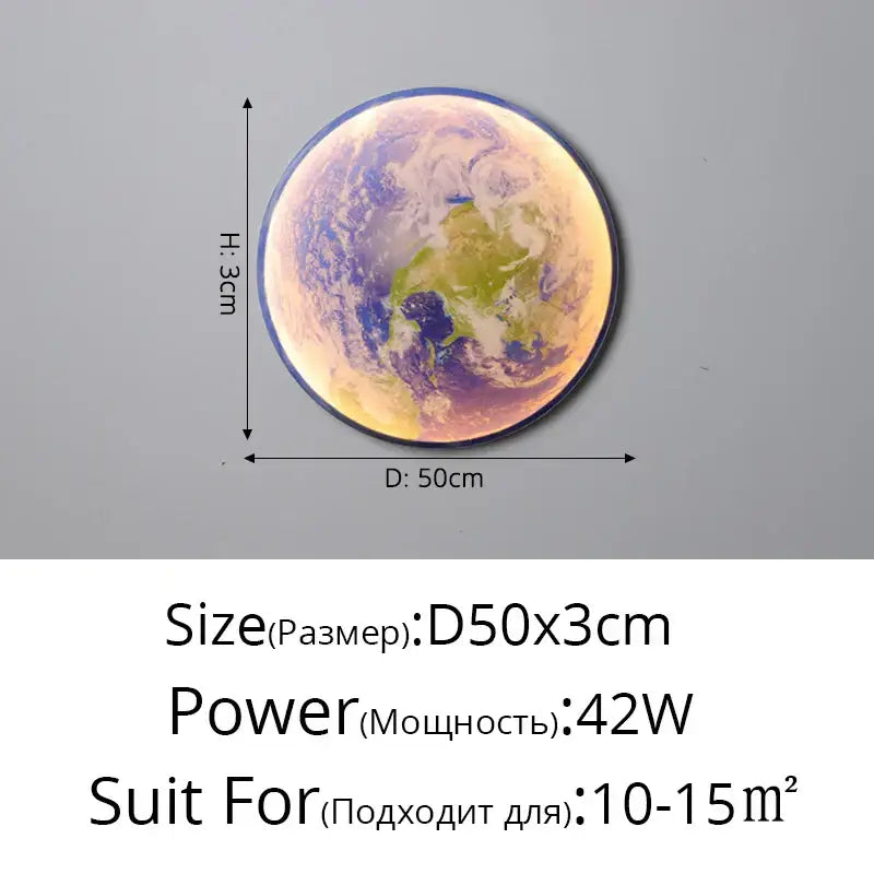 Circular led wall lamp with vivid 3d earth globe design for bedroom or living room decorbites creative moon earth decor