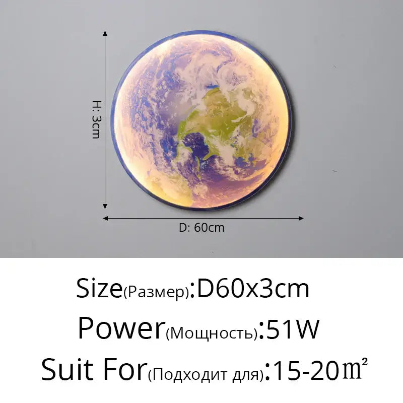 Modern 3d creative moon earth led wall lamp with detailed earth design blue oceans green landmasses warm orange decorbites lighting