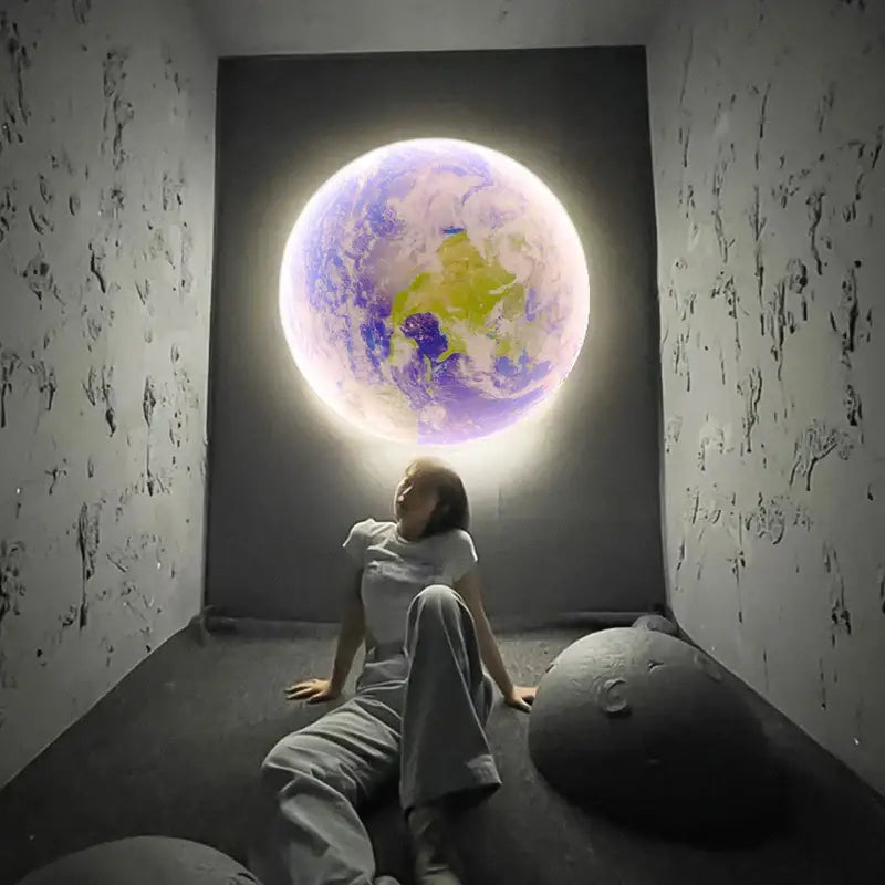 Glowing modern 3d moon earth led wall lamp with vibrant blue and green continents for bedroom living room decorbites creative moon decor