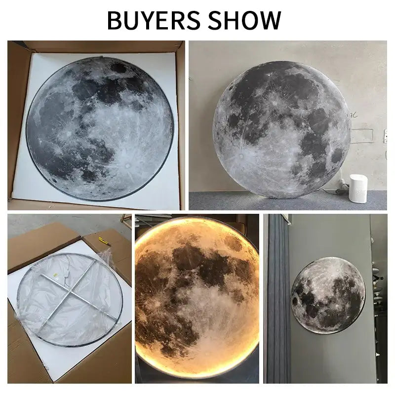 Modern 3d moon earth led wall lamp with realistic gray black surface and warm glowing edges for bedroom decorbites creative moon decor