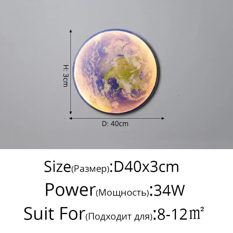 Modern 3d moon earth led wall lamp with circular earth-themed design in blue green purple and orange for bedroom decorbites creative moon decor