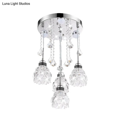 Lámpara de techo colgante múltiple DecorBites™ moderna de 4 cabezales con pantalla de cristal y diseño floral - Acabado cromado