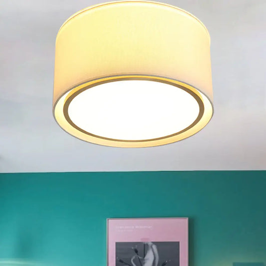 DecorBites™ DecorBites™ Modern 4-Light 2-Shade Fabric Drum Flush Mount Ceiling Fixture for Bedroom in White
