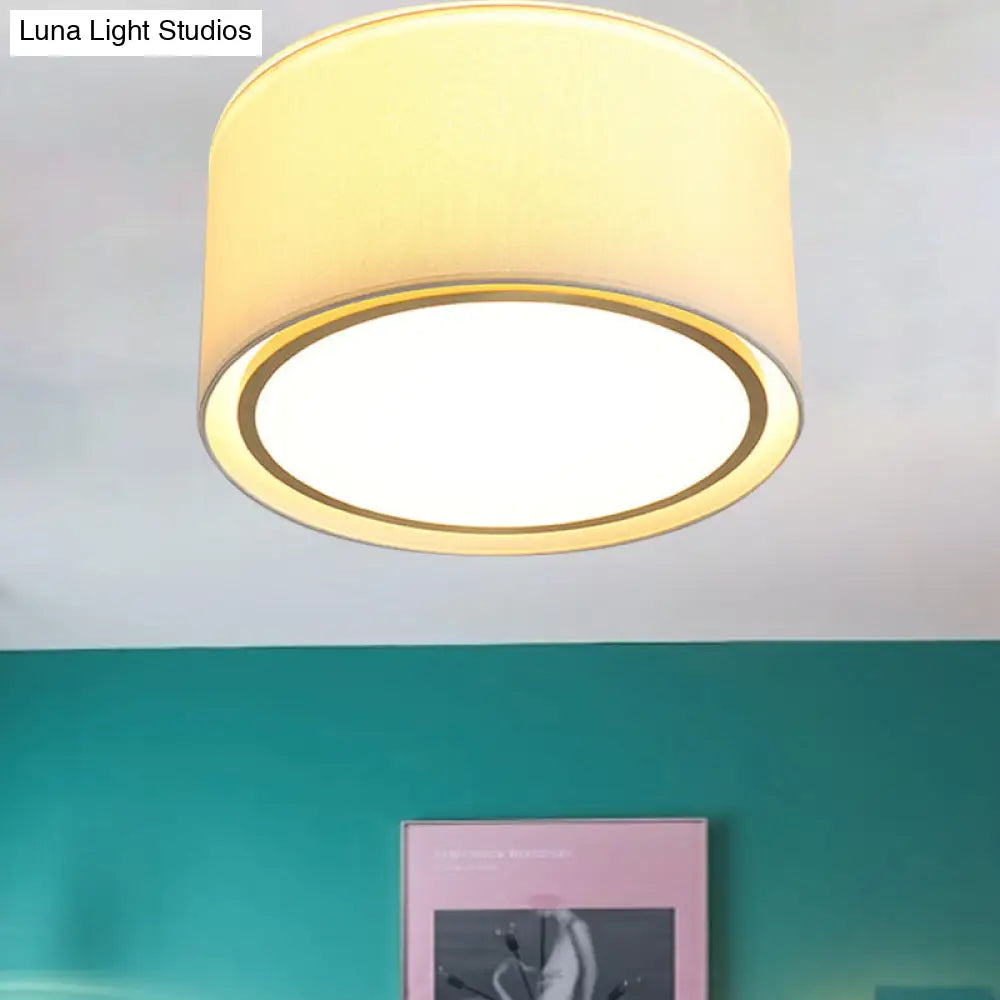 DecorBites™ DecorBites™ Modern 4-Light 2-Shade Fabric Drum Flush Mount Ceiling Fixture for Bedroom in White