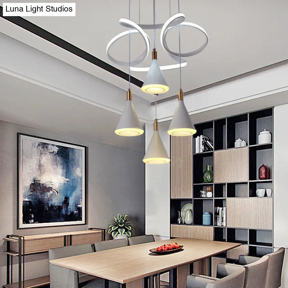 Modern 4-Light Grey LED Cone Acrylic Pendant Lamp with Strip Beam