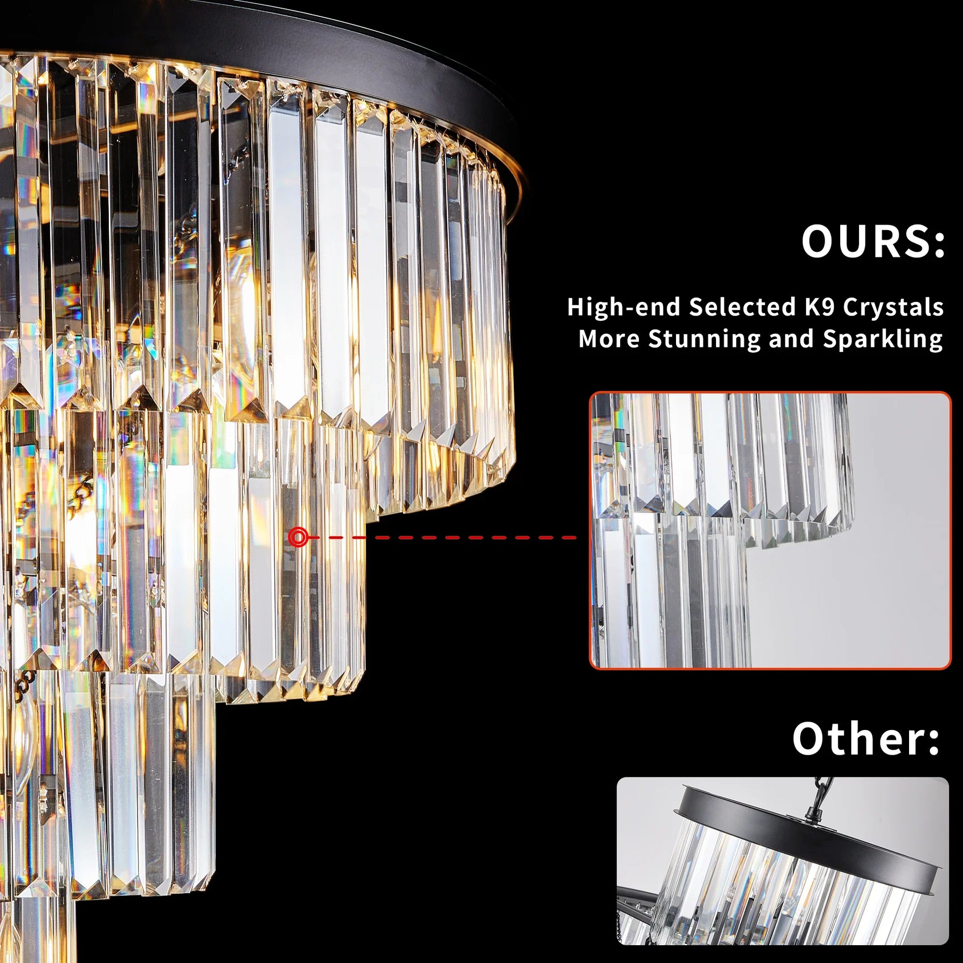 Modern 4-Tier Black Crystal Chandelier - 51-60W / United States - Chandelier