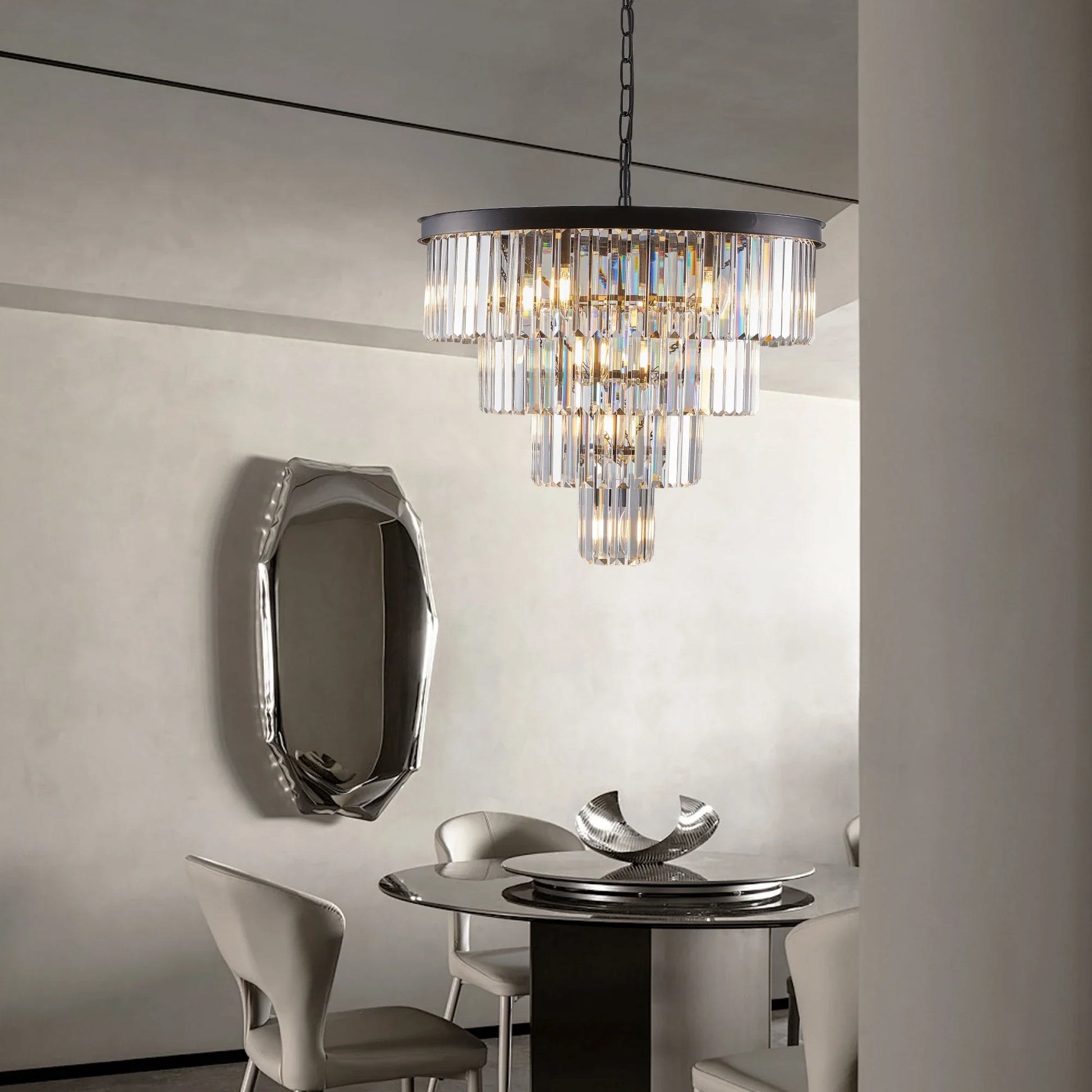 Modern 4-Tier Black Crystal Chandelier - 51-60W / United States - Chandelier