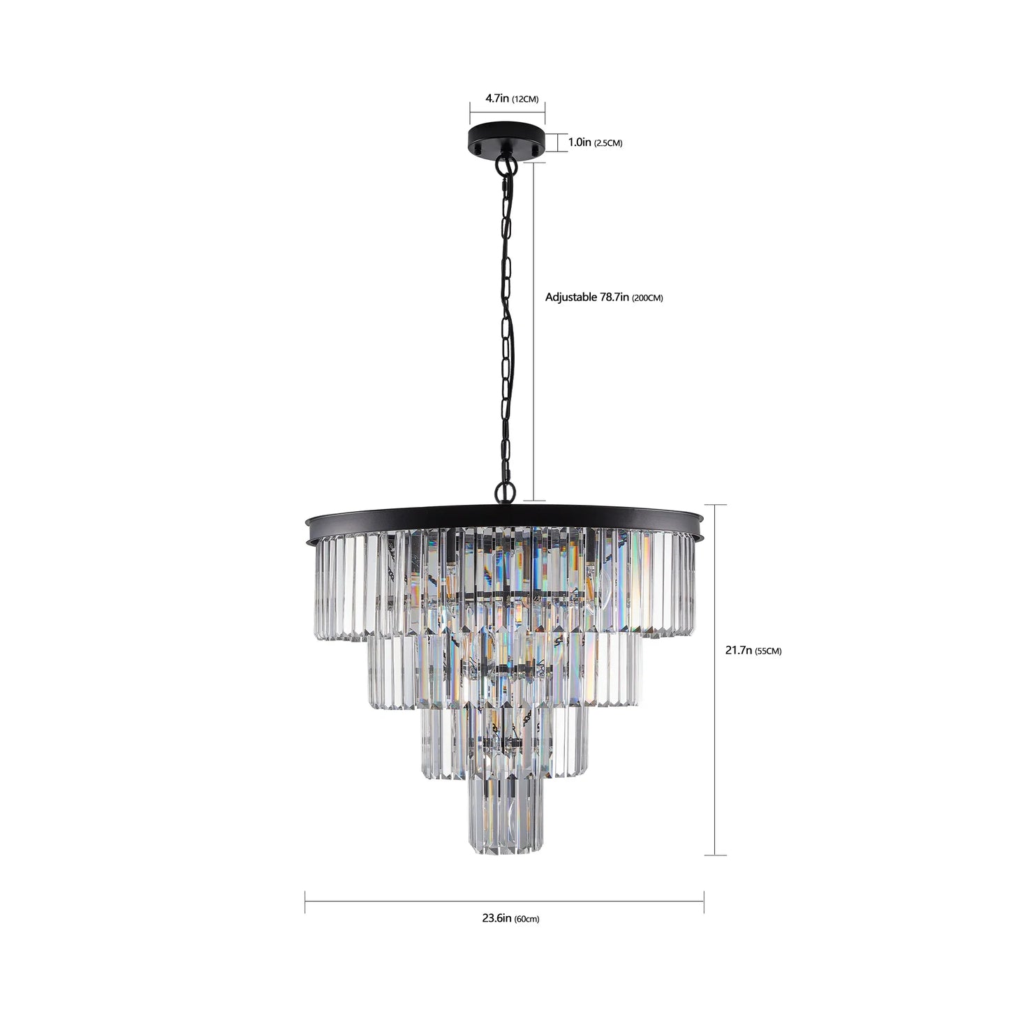 Modern 4-Tier Black Crystal Chandelier - 51-60W / United States - Chandelier