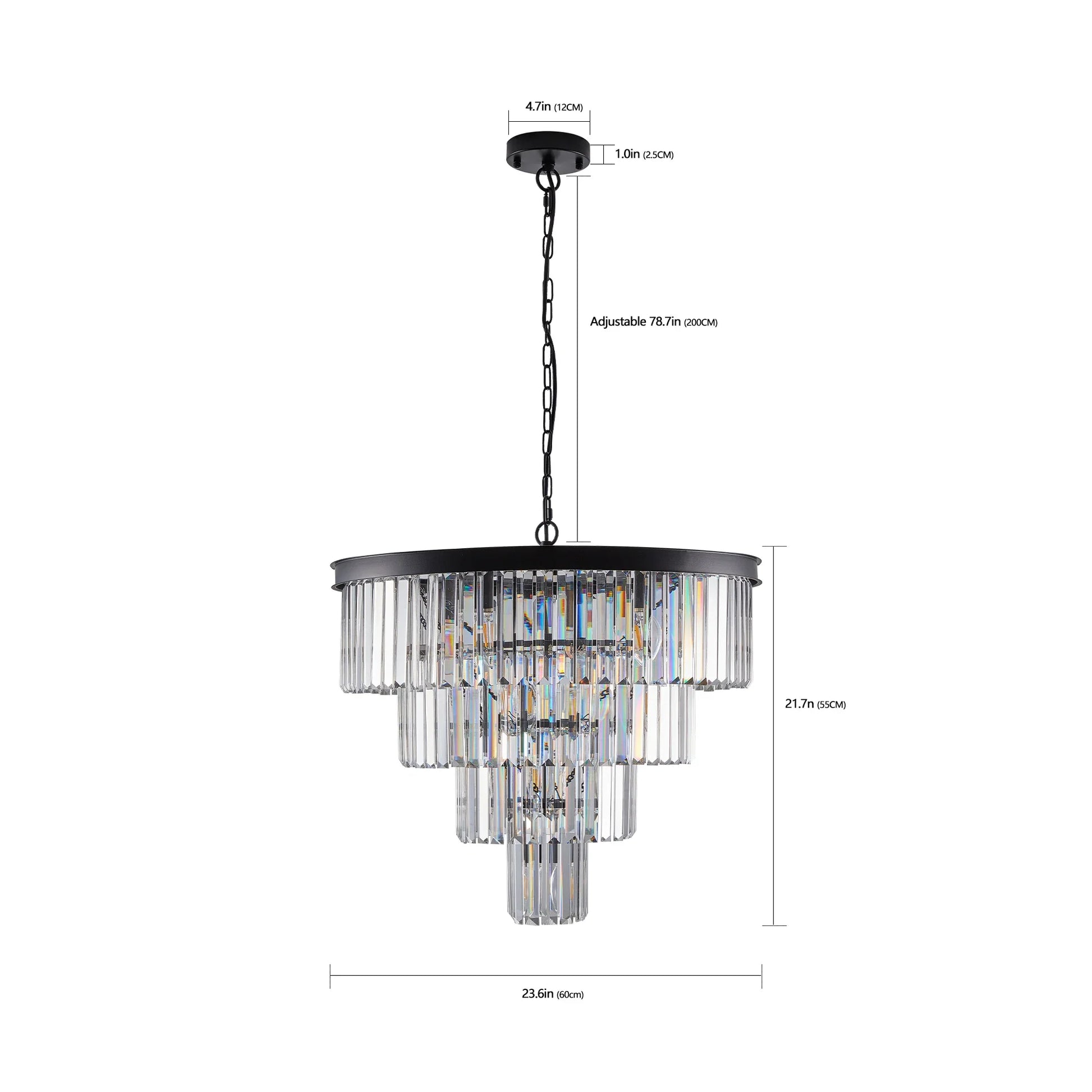 Modern 4-Tier Black Crystal Chandelier - 51-60W / United States - Chandelier