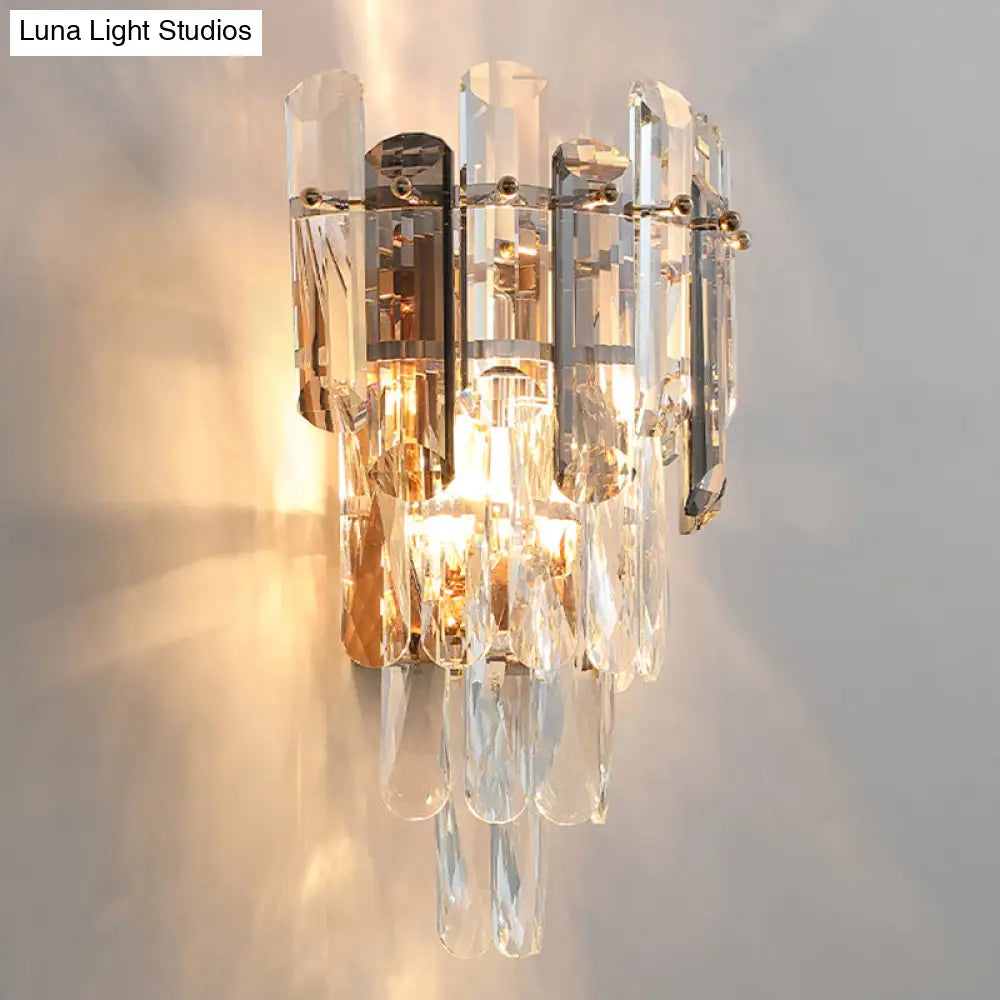 DecorBites™ DecorBites™ Modern 4-Tiered Crystal Wall Sconce with Beveled Crystal and 2-Bulb Light Fixture for Restaurants