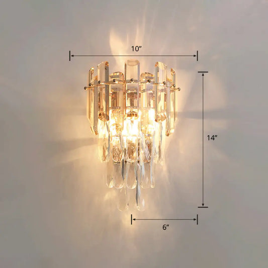 DecorBites™ DecorBites™ Modern 4-Tiered Crystal Wall Sconce with Beveled Crystal and 2-Bulb Light Fixture for Restaurants