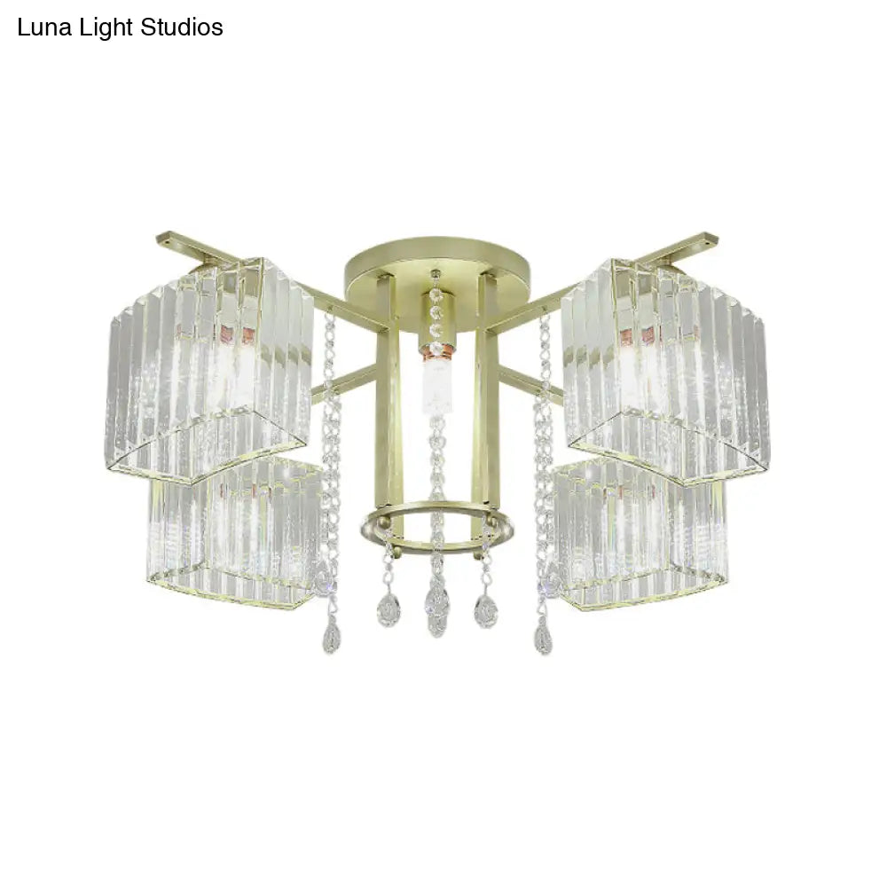 DecorBites™ DecorBites™ Modern 5/7 Bulb Ceiling Light with Clear Crystal Block Shade - Perfect for Bedrooms!