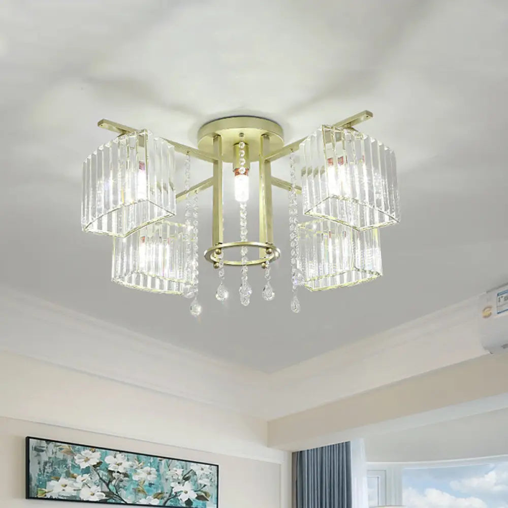 DecorBites™ DecorBites™ Modern 5/7 Bulb Ceiling Light with Clear Crystal Block Shade - Perfect for Bedrooms!