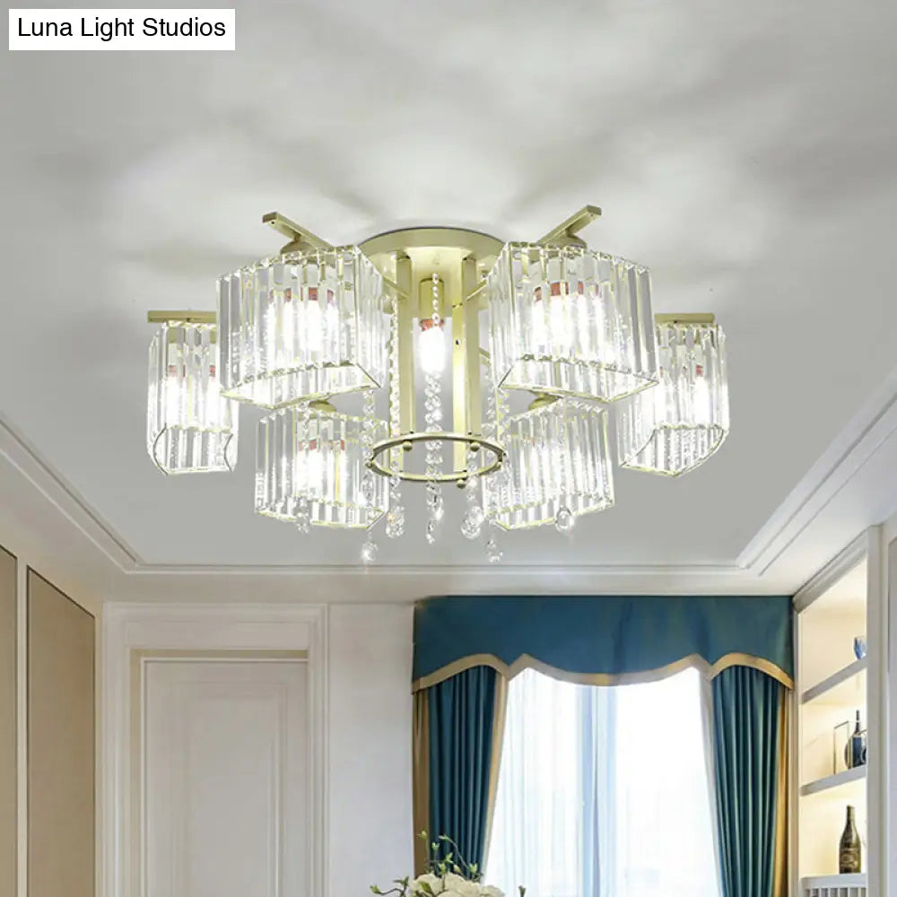 DecorBites™ DecorBites™ Modern 5/7 Bulb Ceiling Light with Clear Crystal Block Shade - Perfect for Bedrooms!